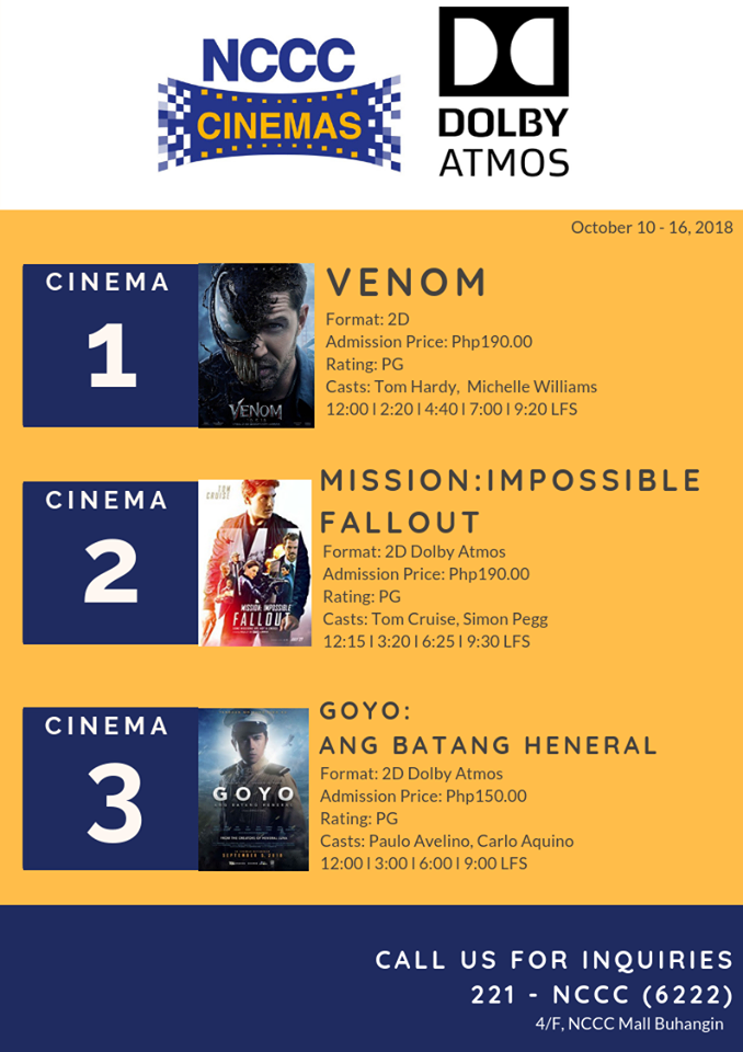 NCCC Cinemas Buhangin movie schedule October 2018