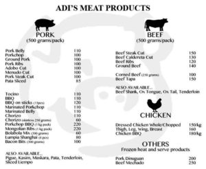 Adi's Meat Products Price List
