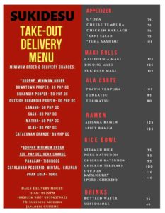 Sukidesu Take-out Delivery Menu 2020