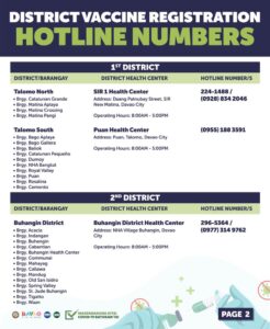 DAVAO DISTRICT VACCINE REGISTRATION HOTLINE NUMBERS page 2