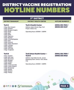 DAVAO DISTRICT VACCINE REGISTRATION HOTLINE NUMBERS page 6