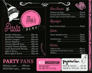 Thei's Pasta menu